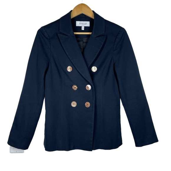 Derek Lam 10 Crosby Double Breasted Stretch Cotton Twill Jacket in Navy 6 - Picture 2 of 12